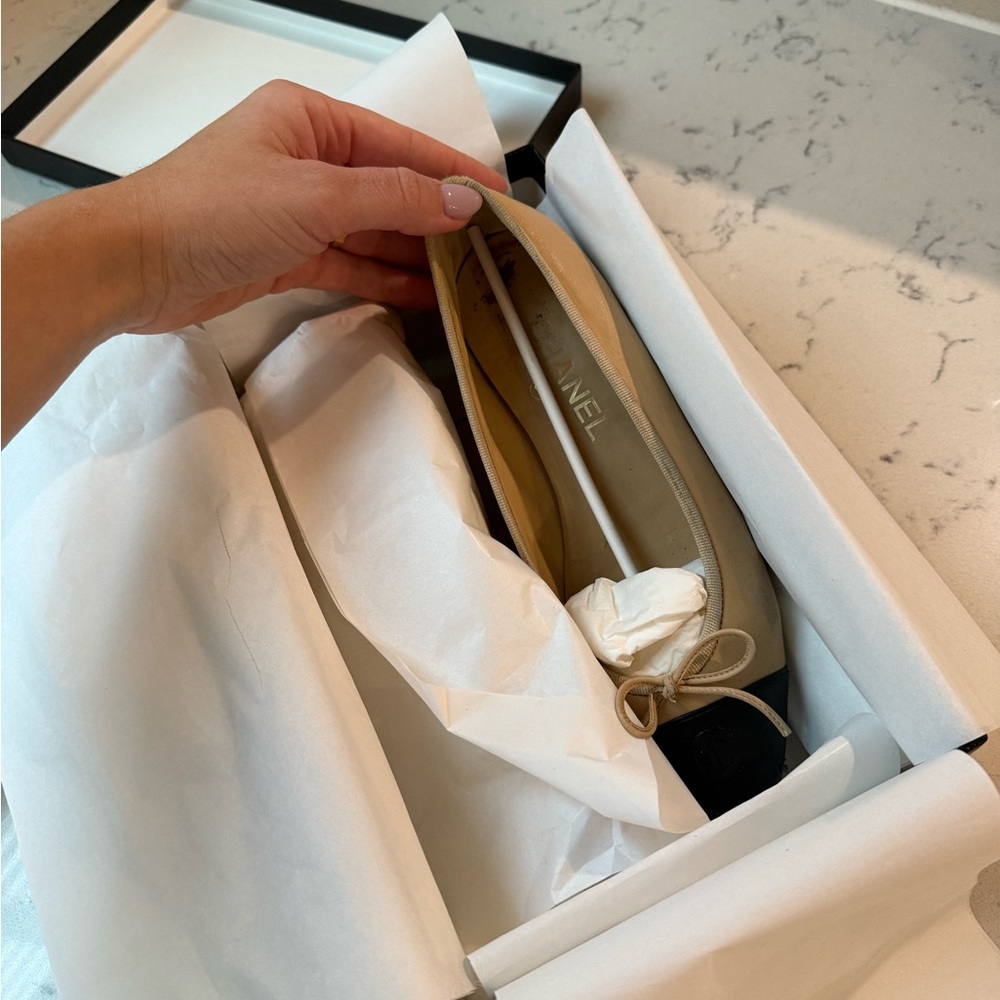 CHANEL Tan Ballet Flats